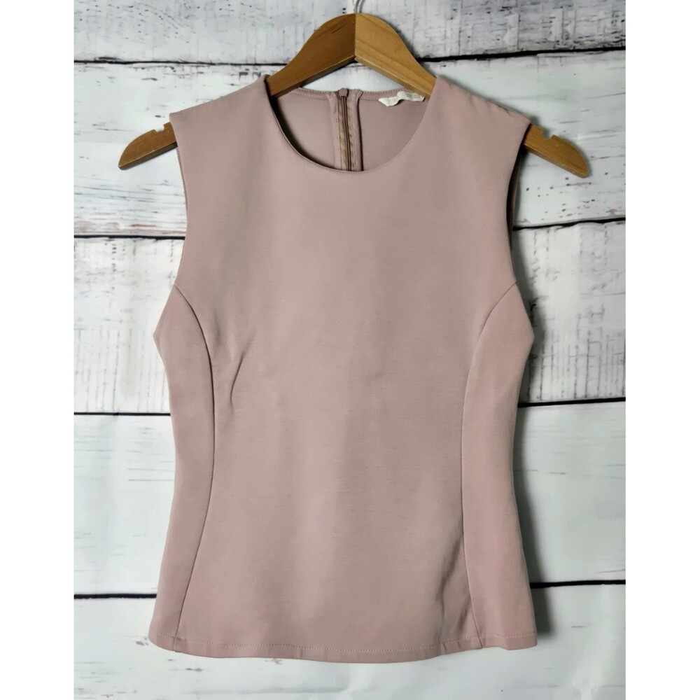 ZARA Womens Top Size Large Nude Dusty Pink Sleeveless Zipper Closure Workwear